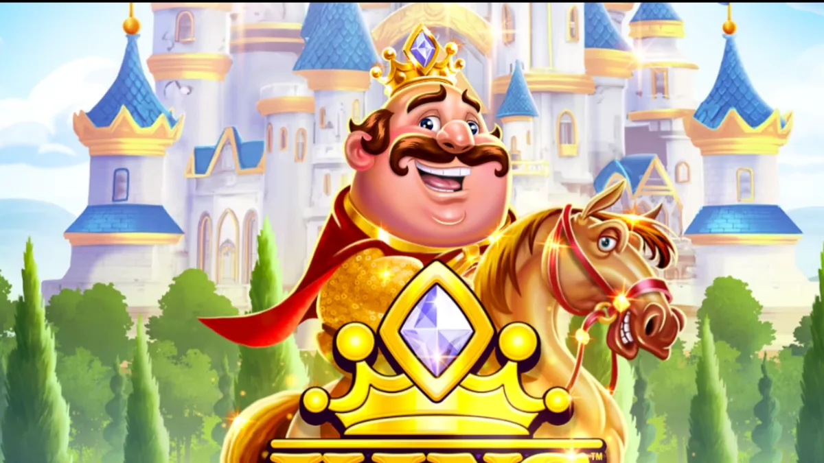 Tampilan visual slot King Richwin dengan tema kastil dan karakter raja