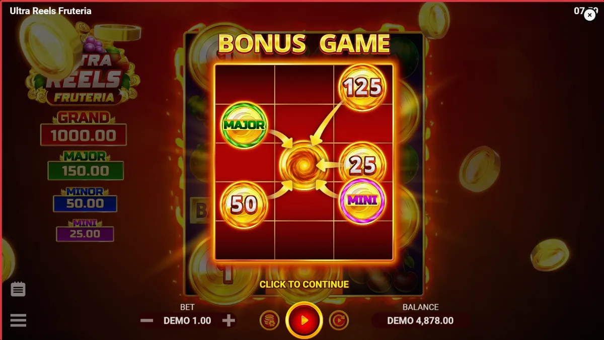 Tampilan visual mesin slot Ultra Reels Fruteria dengan simbol buah berwarna cerah